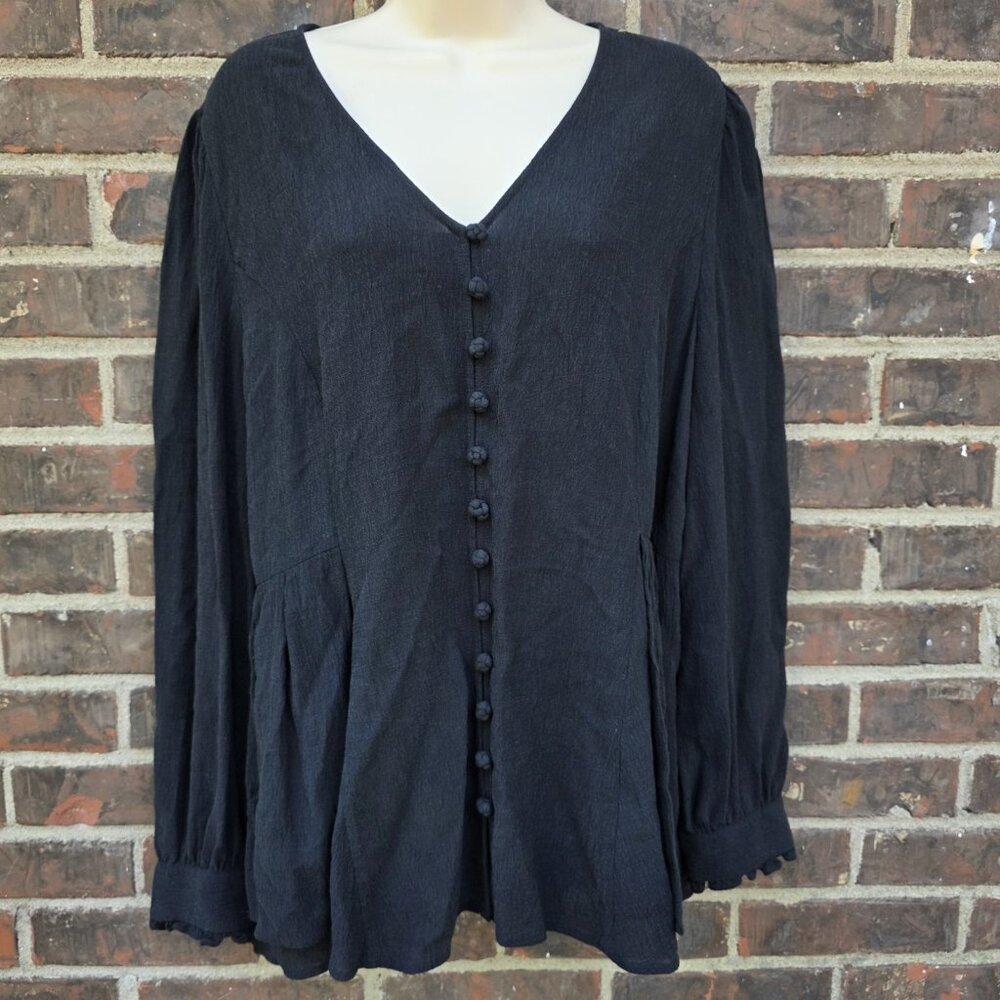 Soft Surroundings Chiara Top 2DR90 Black Shirt Top Blouse Buttons Size Large